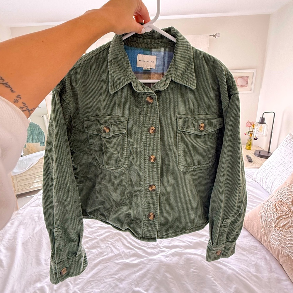 Cropped Corduroy Jacket in Green American Eagle